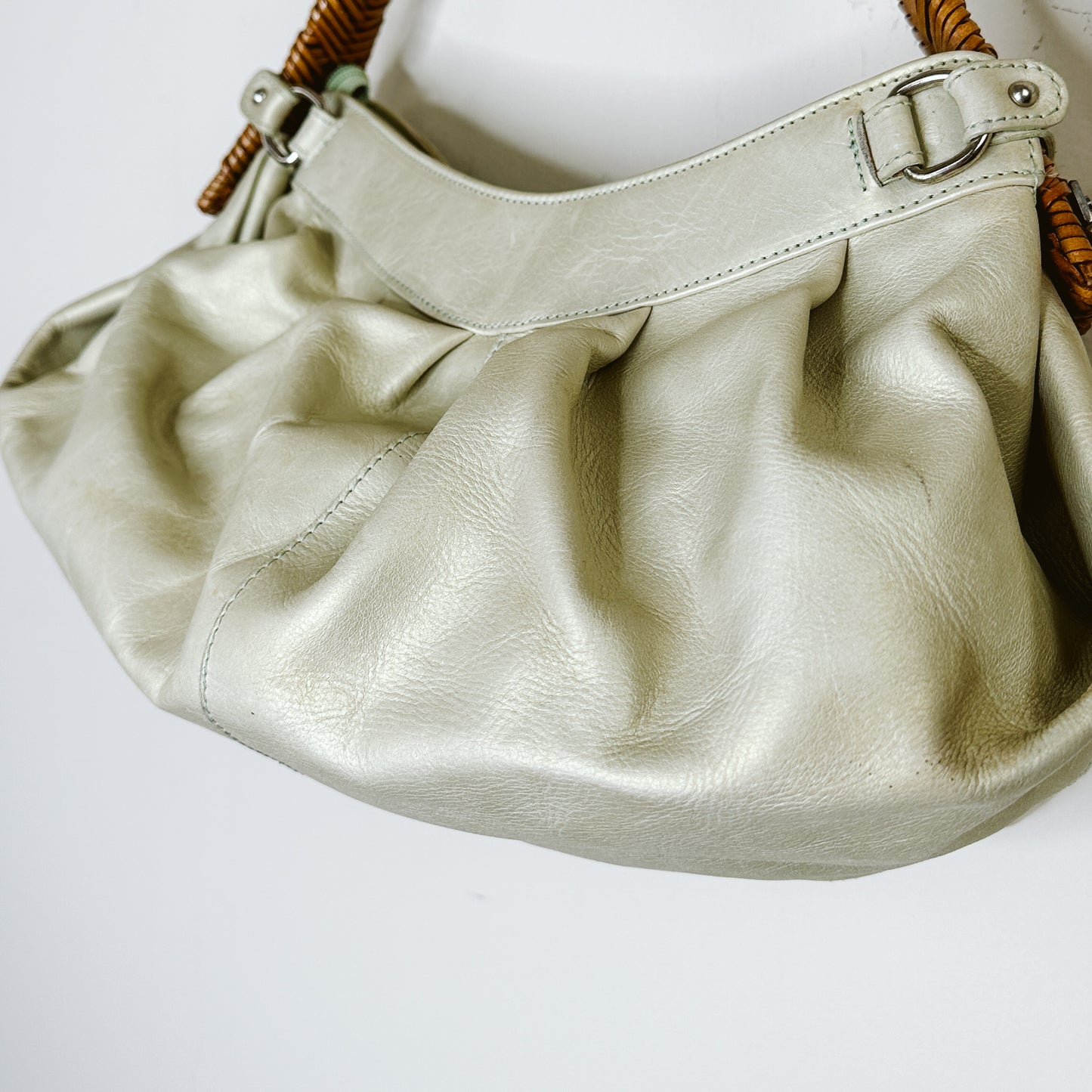 Paolo Masi Light Olive Woven Handle Bag