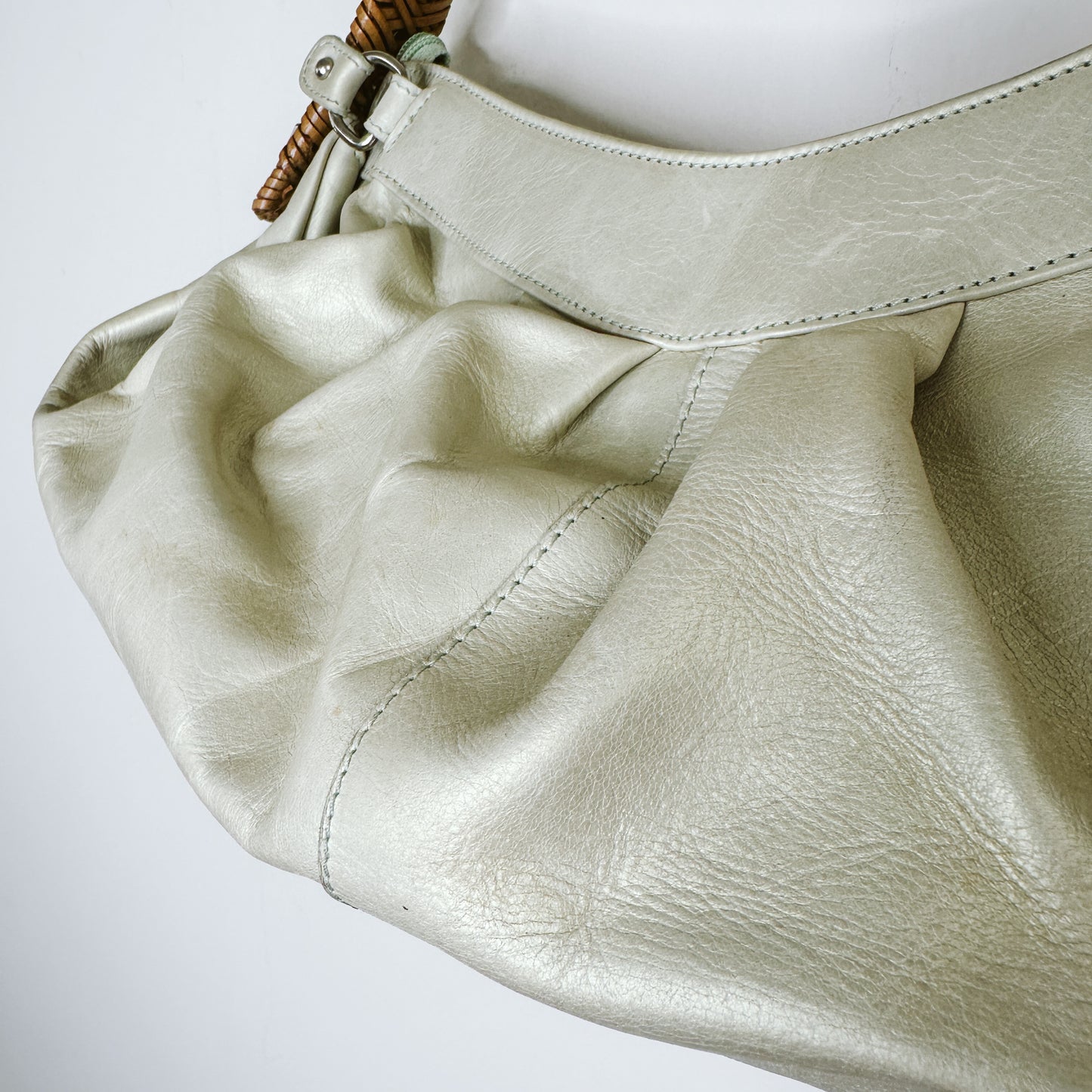 Paolo Masi Light Olive Woven Handle Bag