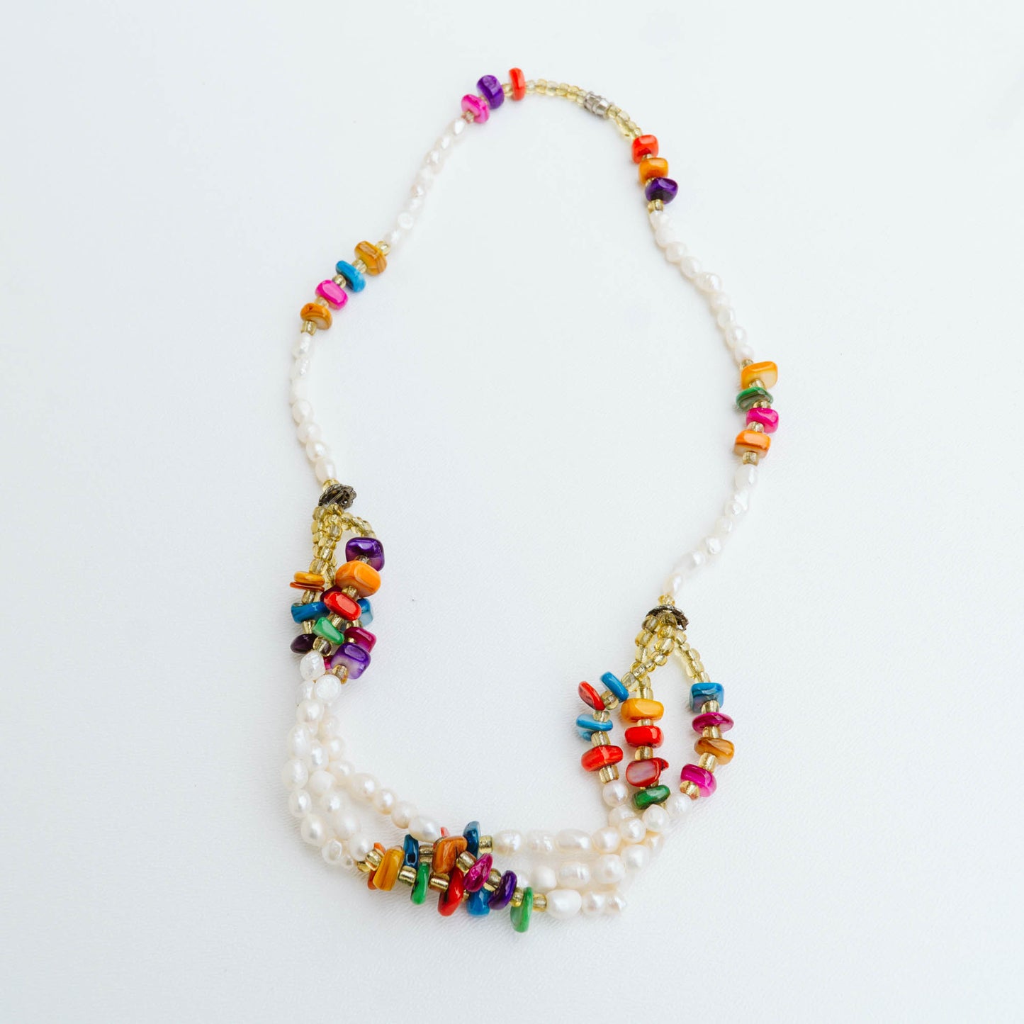 Pearl and Rainbow Beaded Necklace