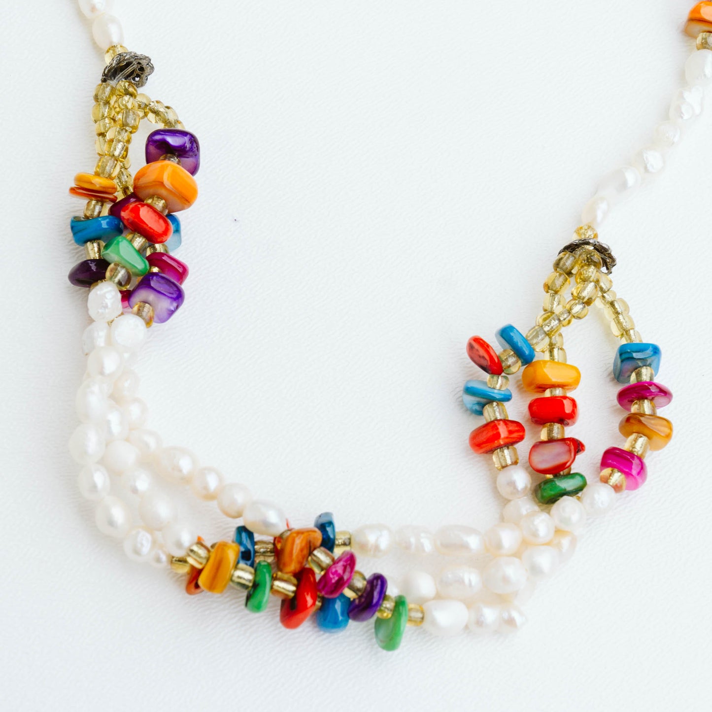 Pearl and Rainbow Beaded Necklace