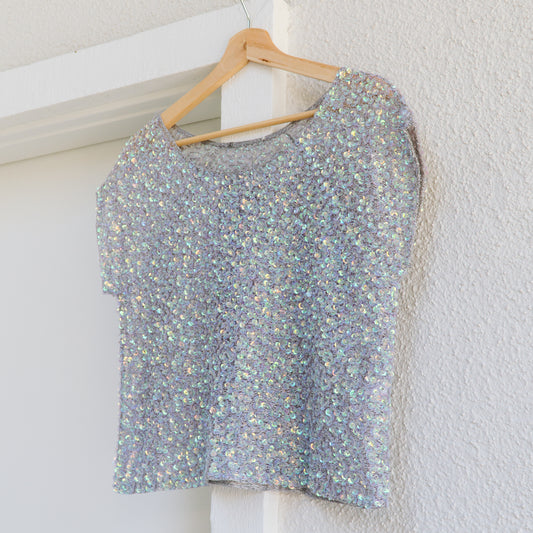 Sequin Beaded Iridescent Shirt | M