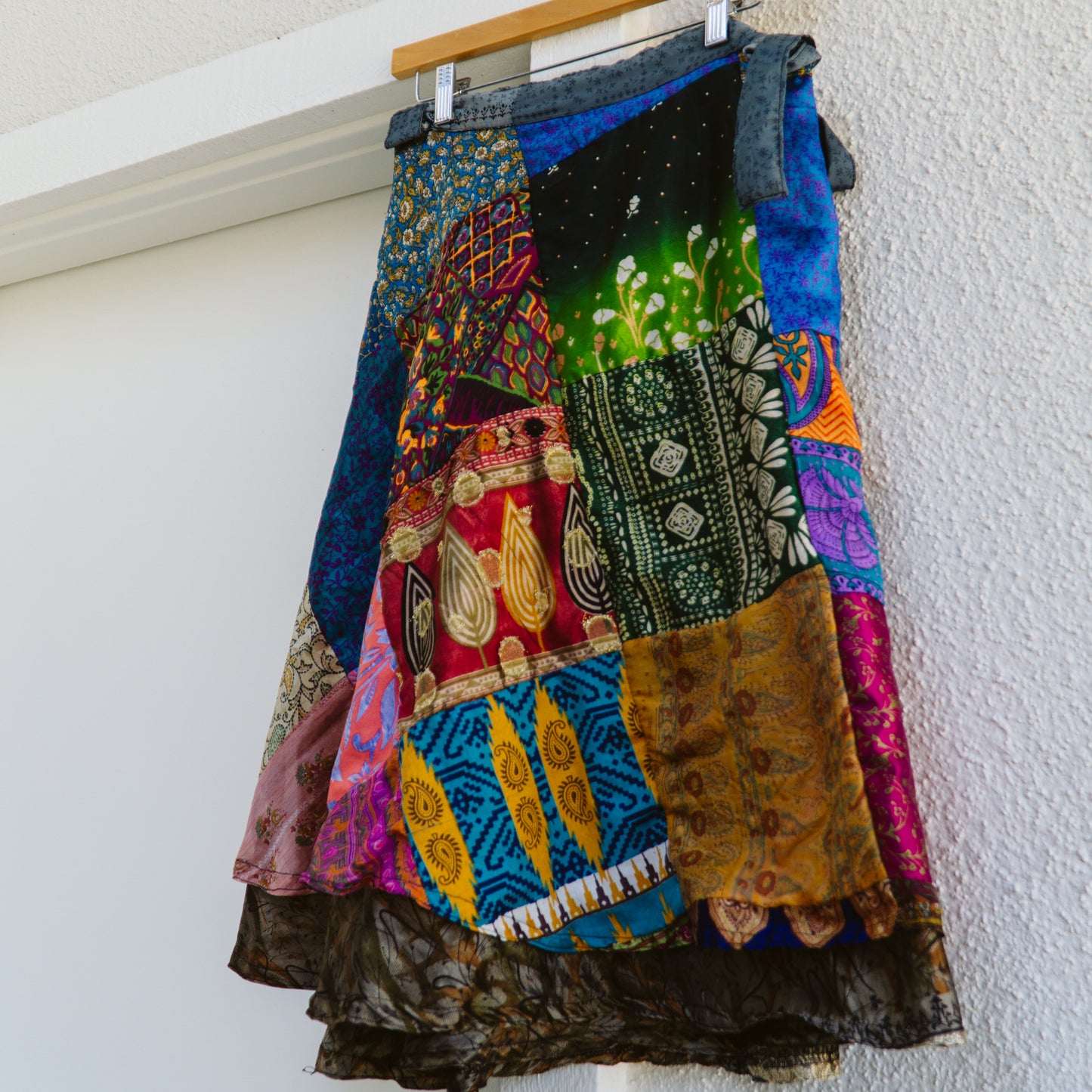 Silk Patchwork Wrap Skirt | O/S