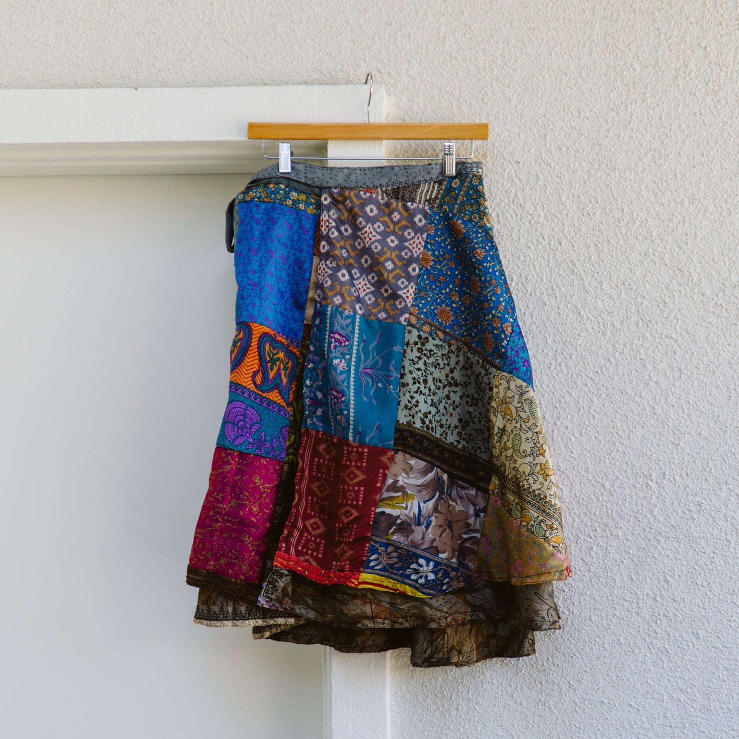 Silk Patchwork Wrap Skirt | O/S