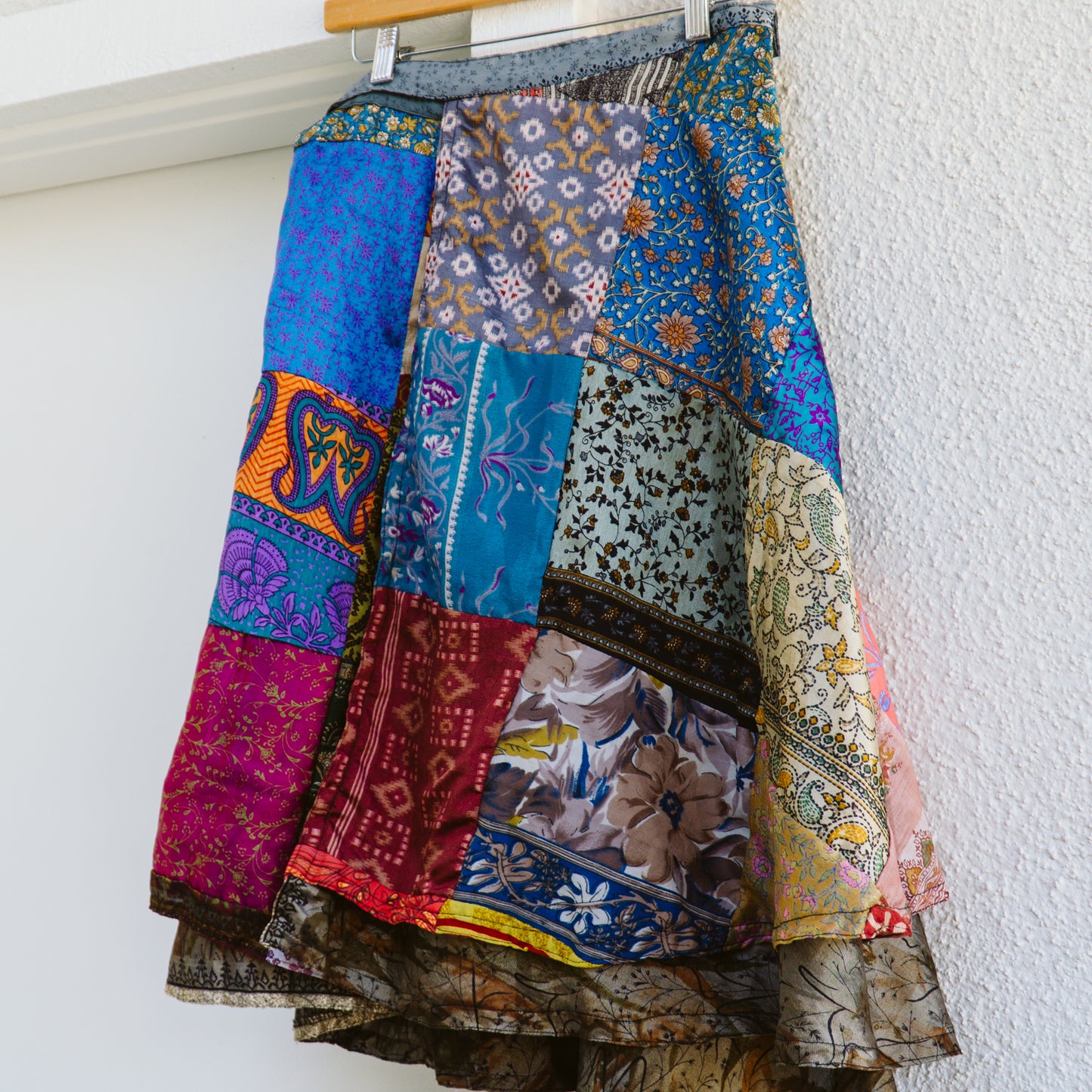 Silk Patchwork Wrap Skirt | O/S