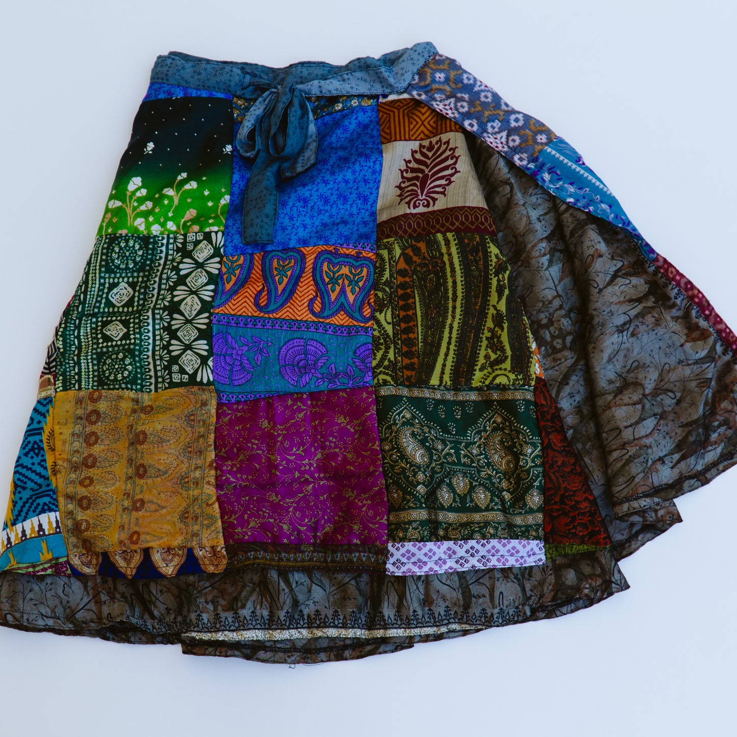 Silk Patchwork Wrap Skirt | O/S