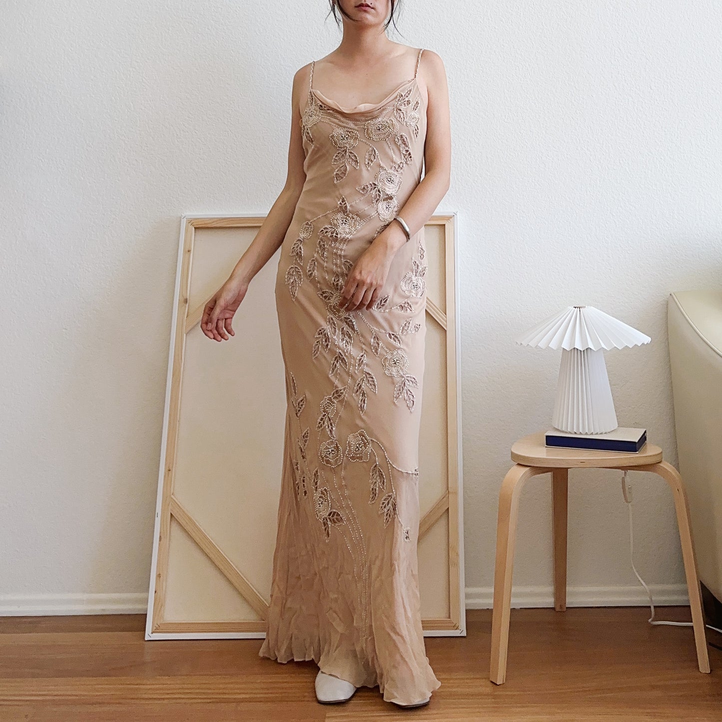 Sue Wong Peach Beaded Silk Dress | S
