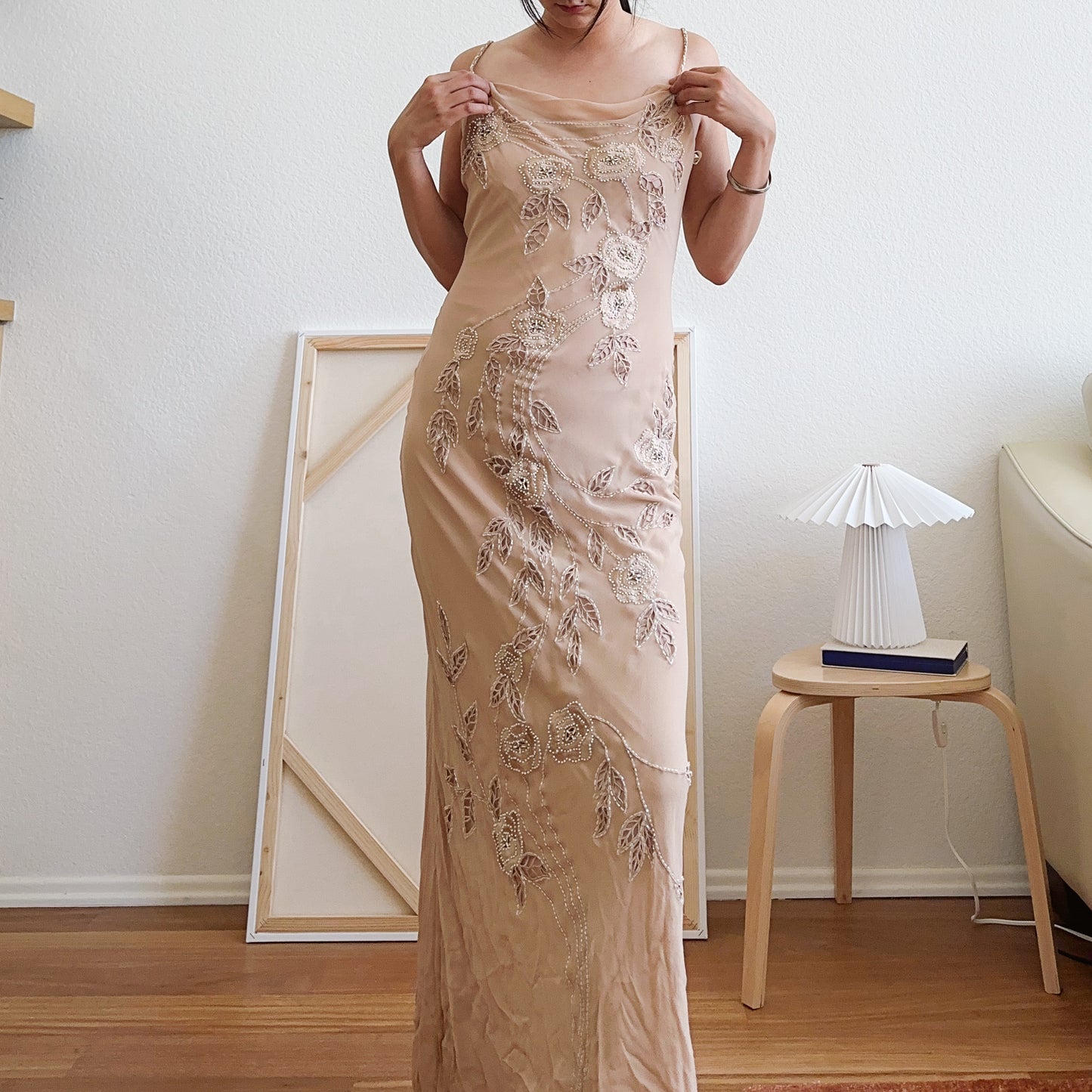 Sue Wong Peach Beaded Silk Dress | S