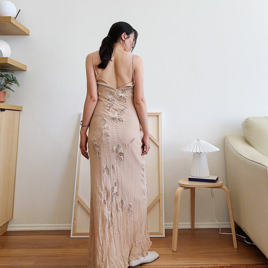 Sue Wong Peach Beaded Silk Dress | S