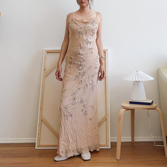 Sue Wong Peach Beaded Silk Dress | S