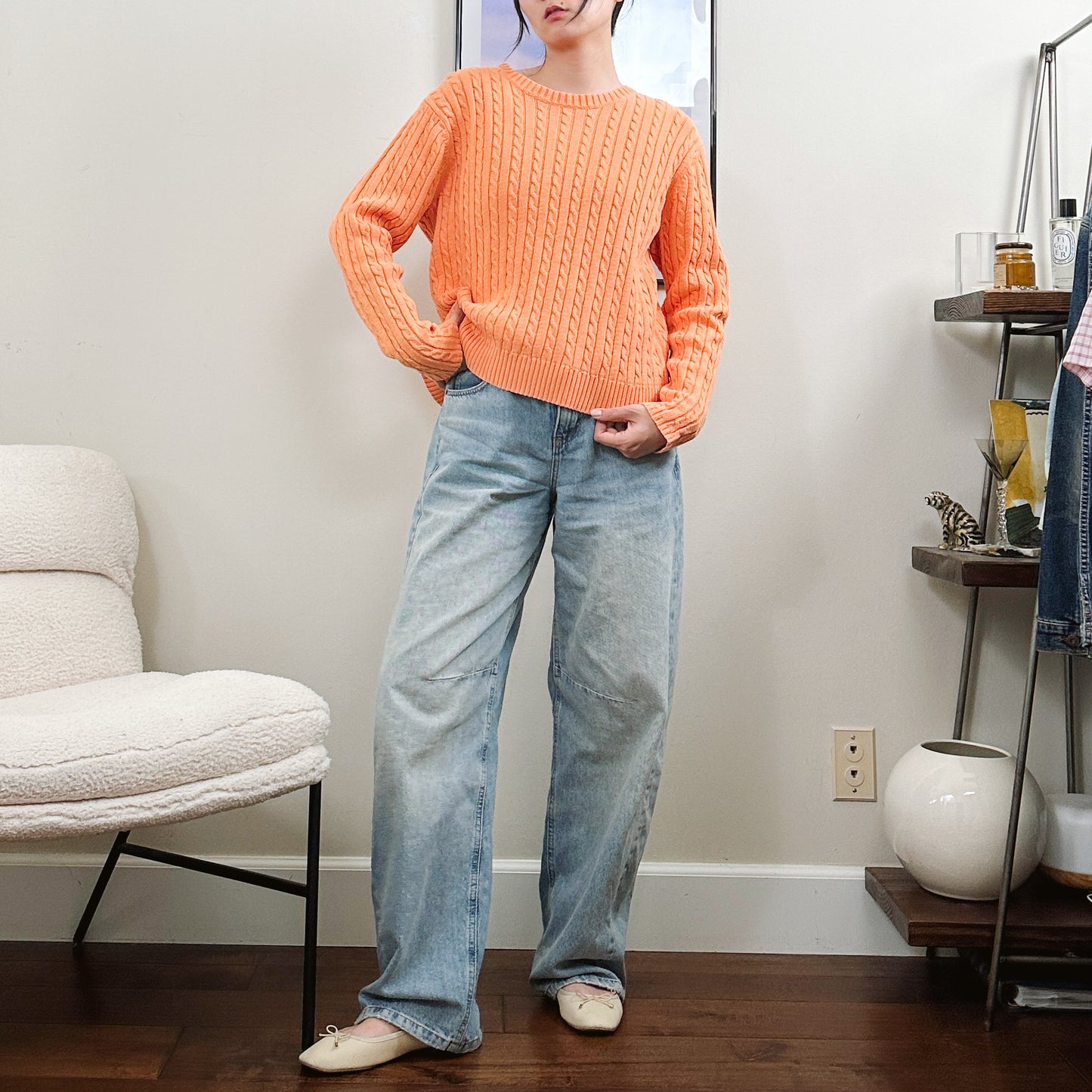 Tangerine Orange Cable Knit Sweater | M