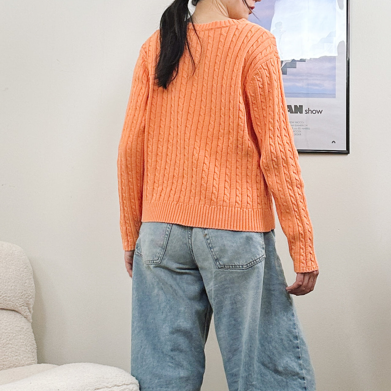 Tangerine Orange Cable Knit Sweater | M