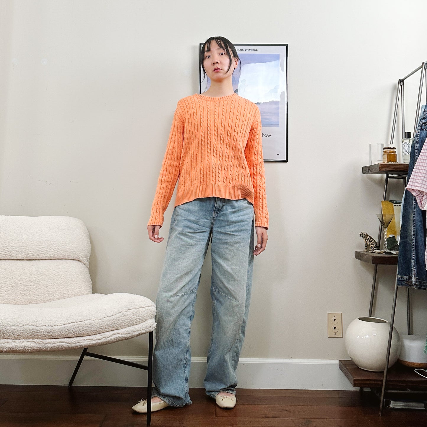 Tangerine Orange Cable Knit Sweater | M