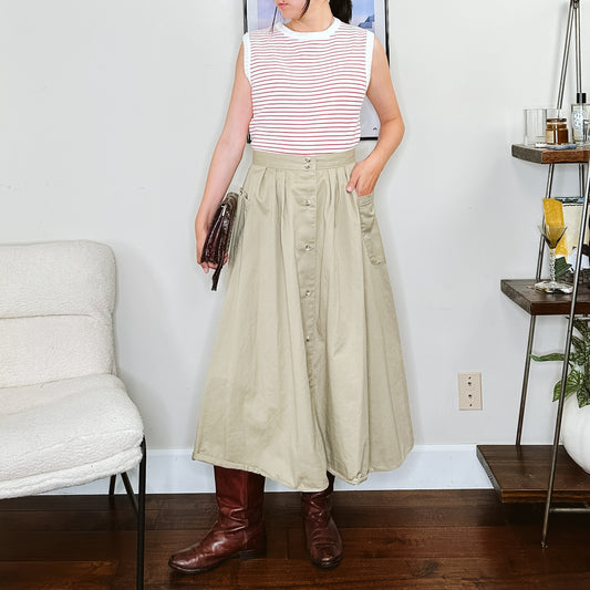 Y2K A Line Tan Midi Skirt | M