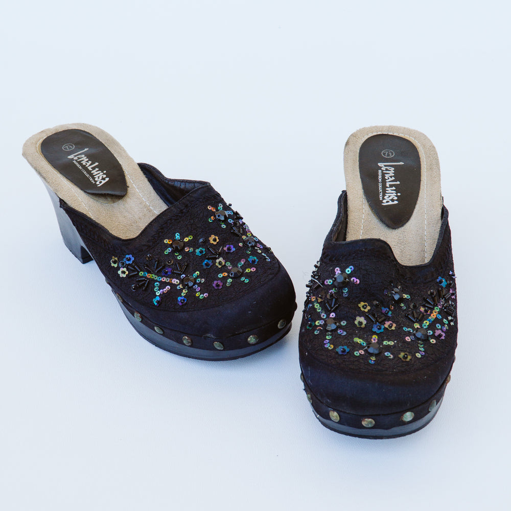 Y2K Beaded Black Clogs | 7.5