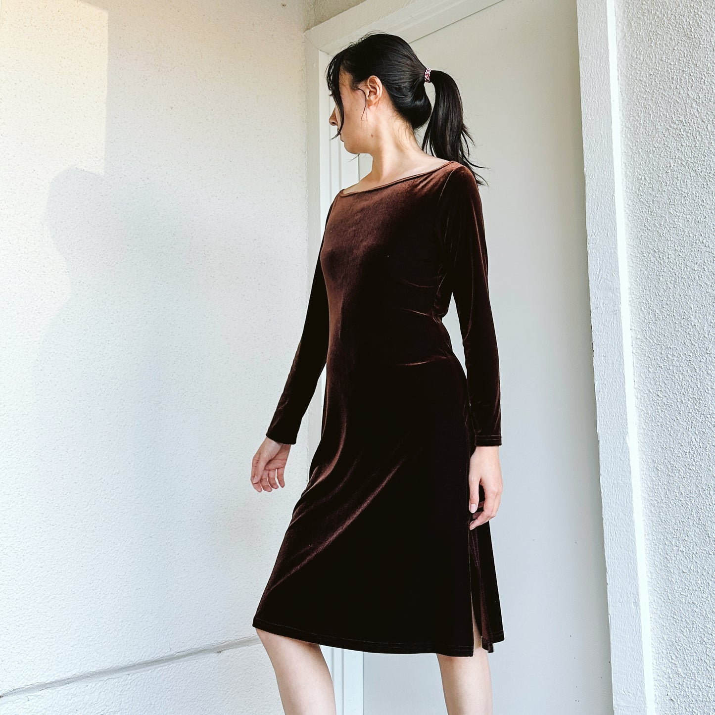 Y2K Brown Off Shoulder Velvet Dress | L