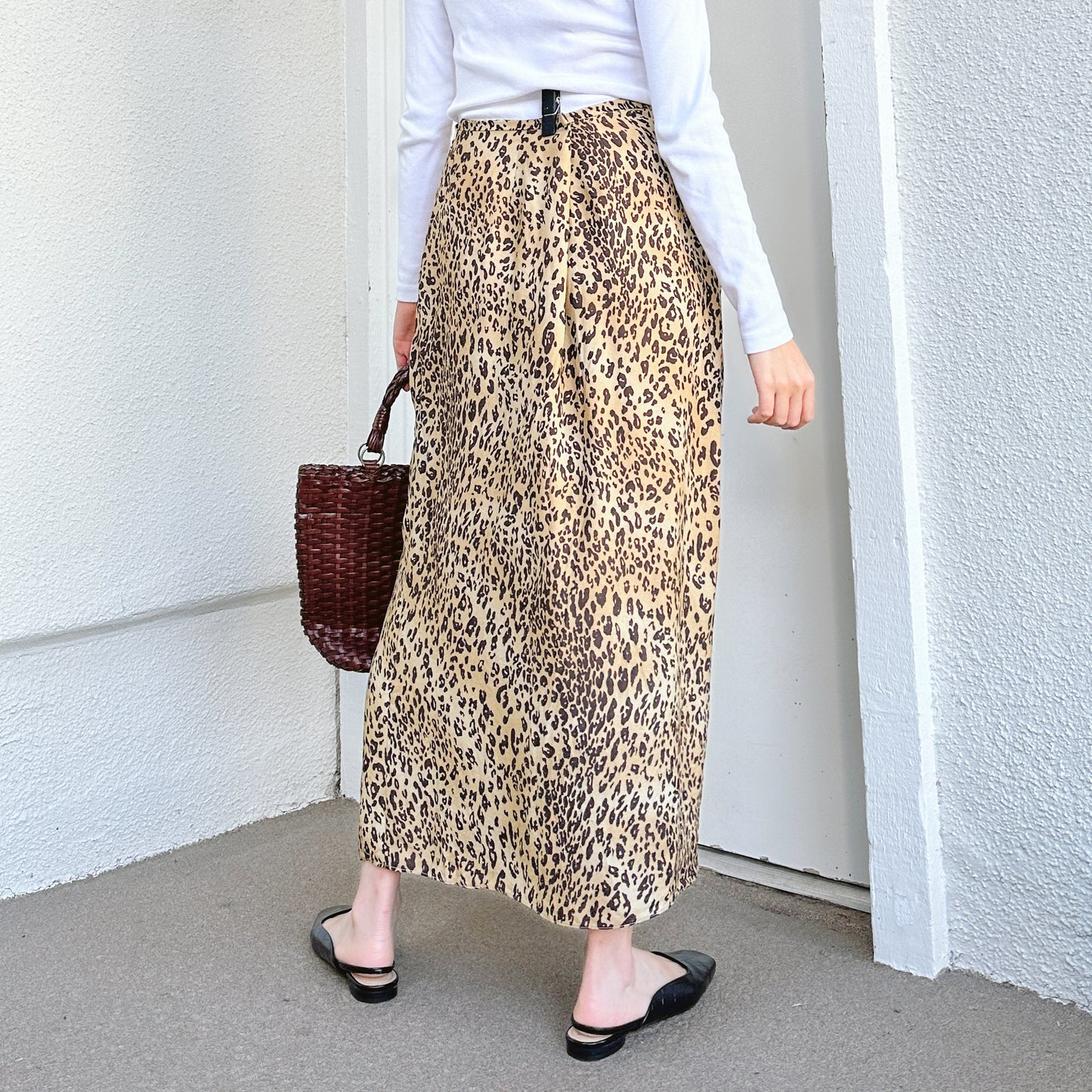 Y2K Cheetah Print Silk Maxi Skirt | XL