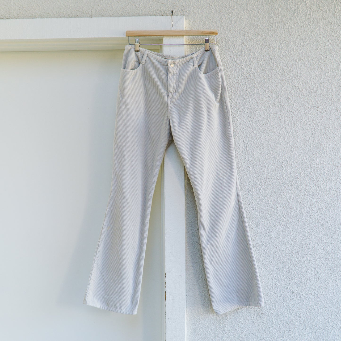 Y2K Cream Rib Corduroy Pants L