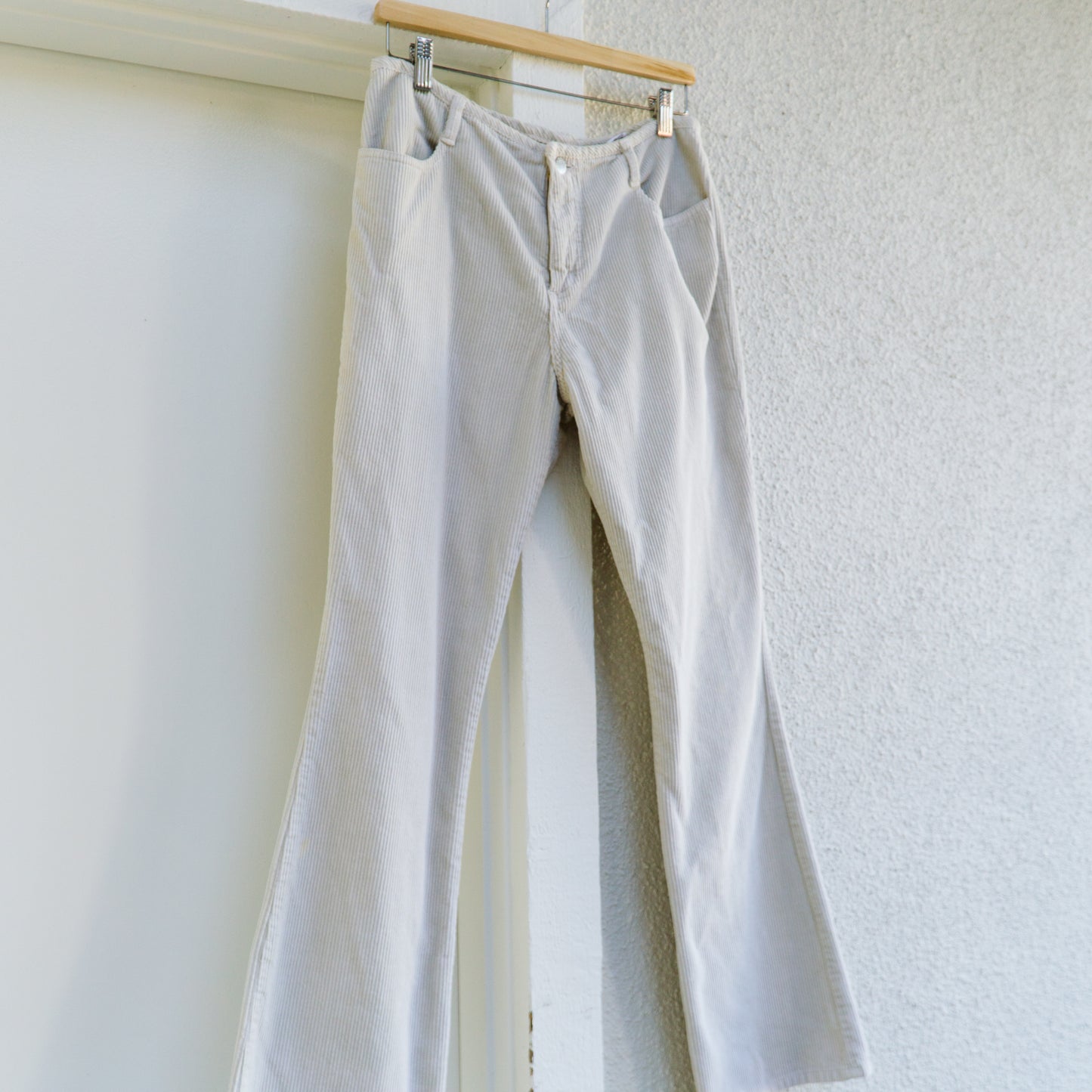 Y2K Cream Rib Corduroy Pants L