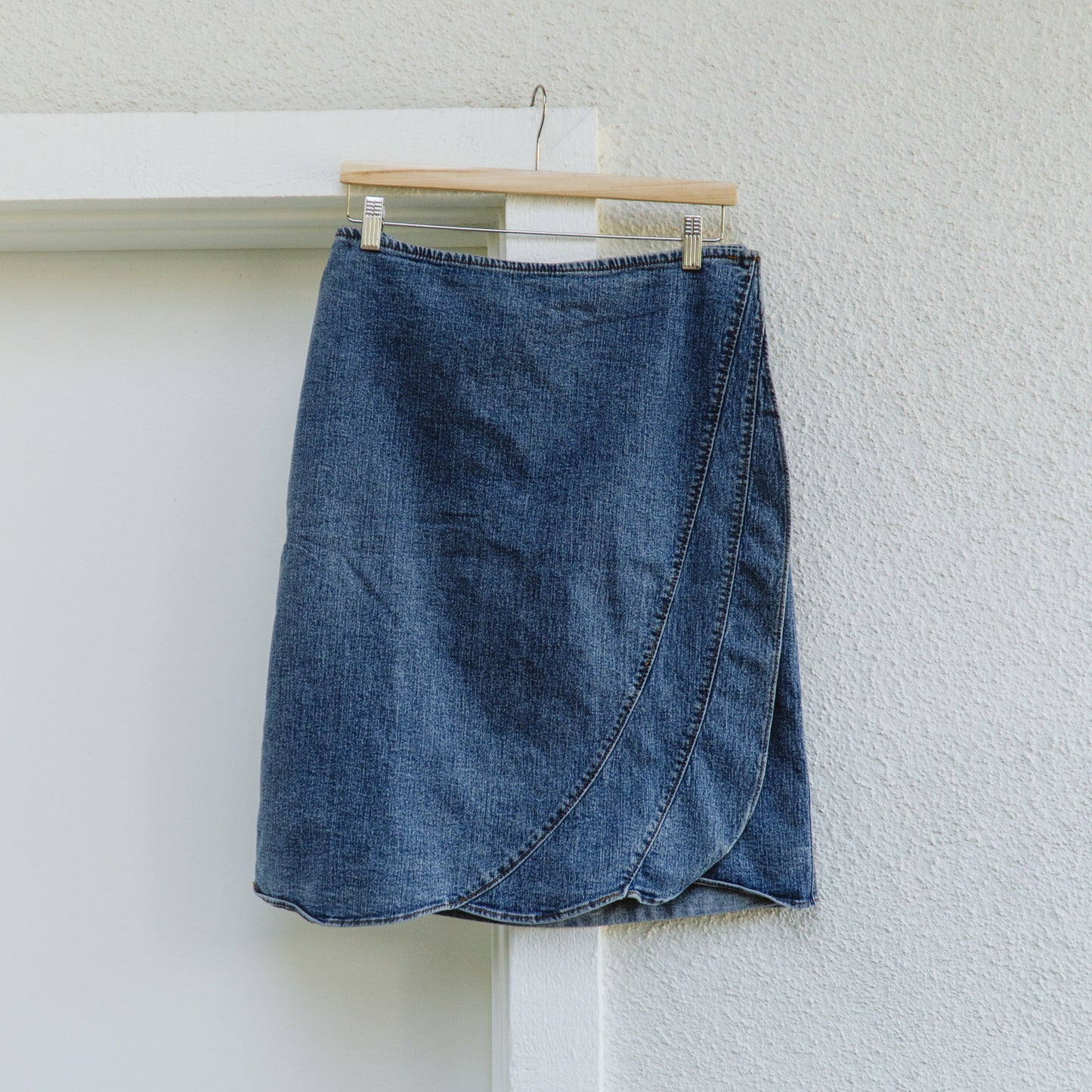 Y2K Denim Wrap Seam Midi Skirt | L