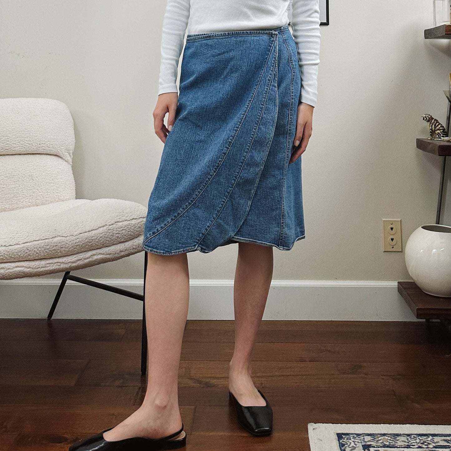 Y2K Denim Wrap Seam Midi Skirt | L