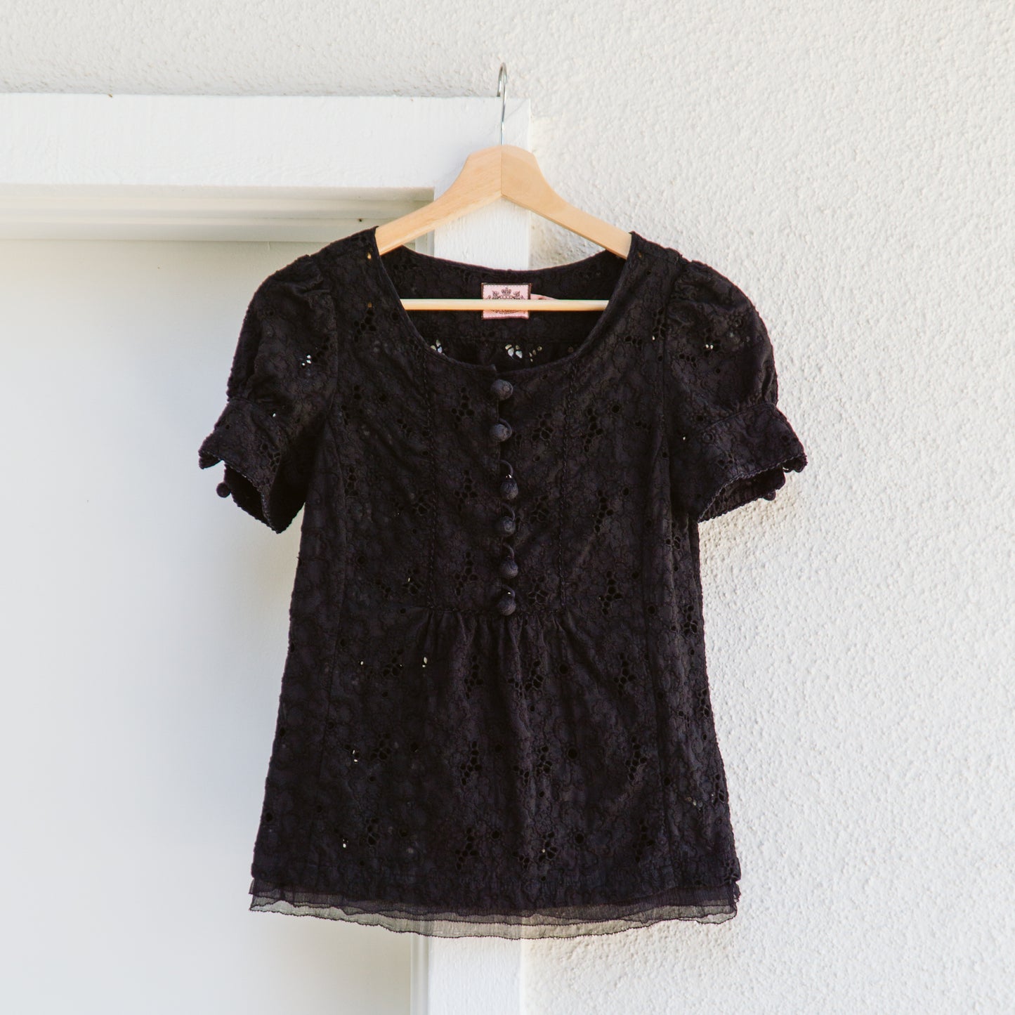 Y2K Juicy Couture Black Eyelet Blouse | XS