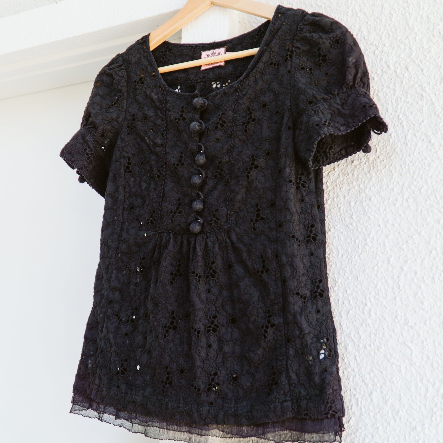 Y2K Juicy Couture Black Eyelet Blouse | XS