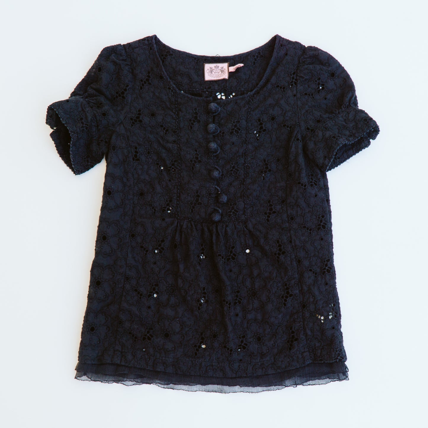 Y2K Juicy Couture Black Eyelet Blouse | XS