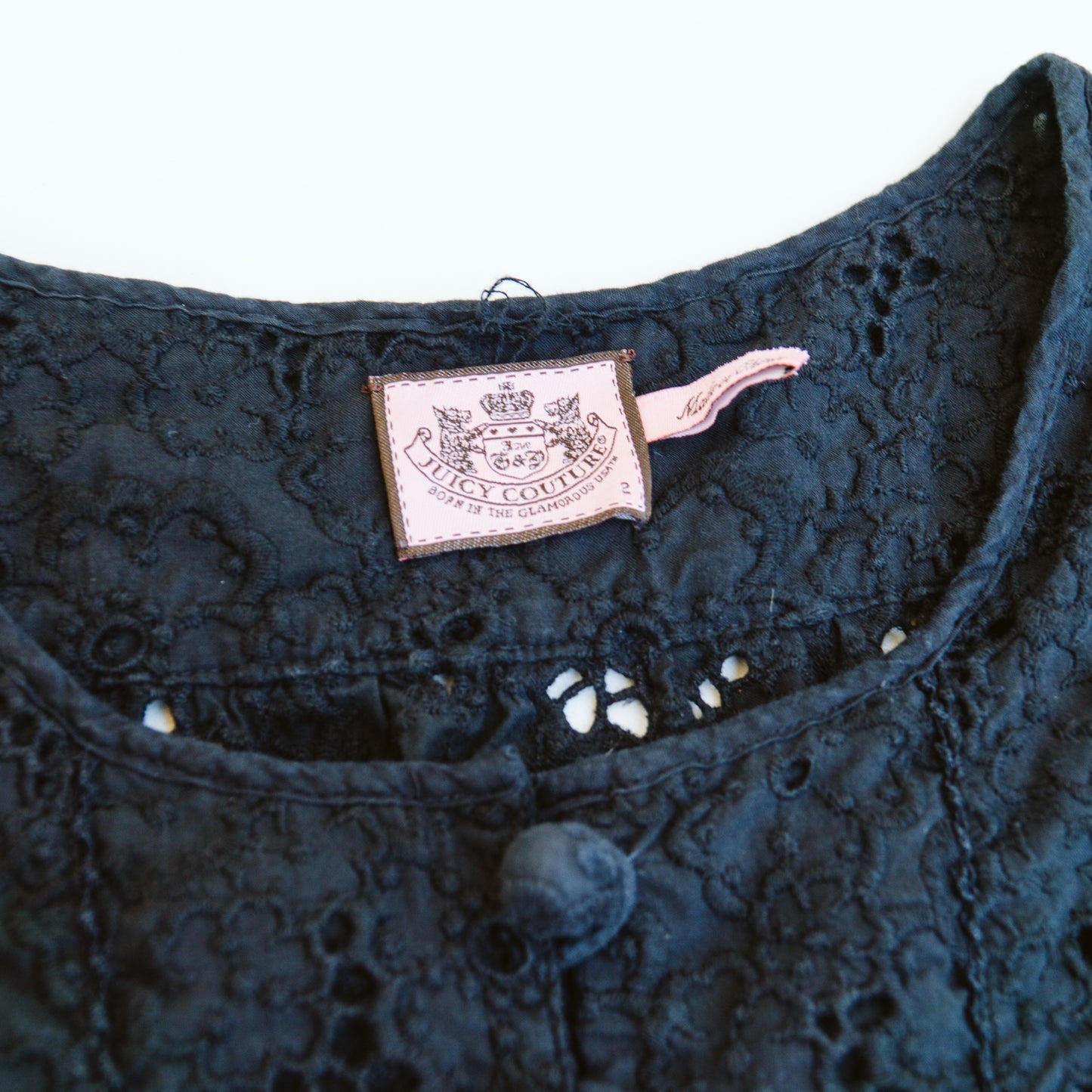 Y2K Juicy Couture Black Eyelet Blouse | XS