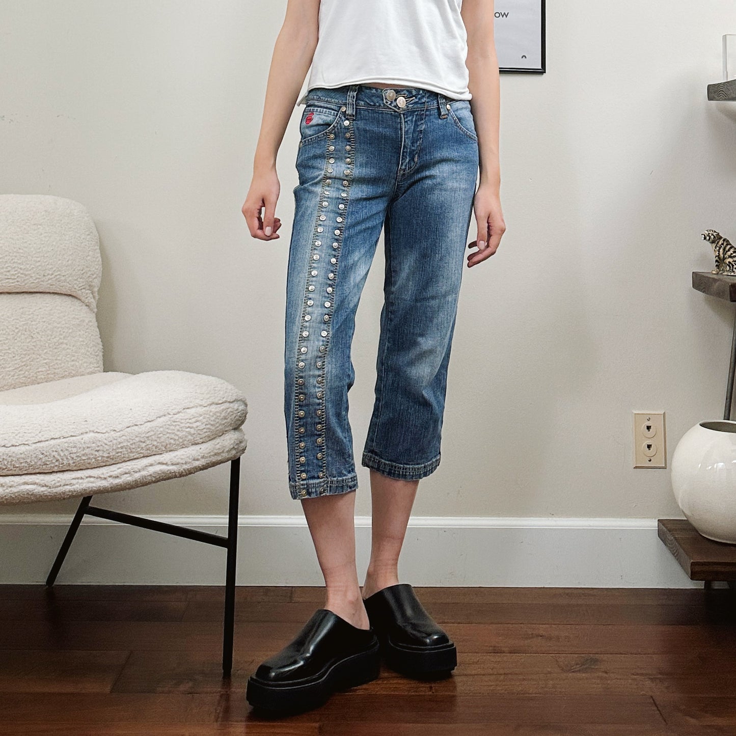 Y2K Low Rise Riveted Capri Jeans | 30