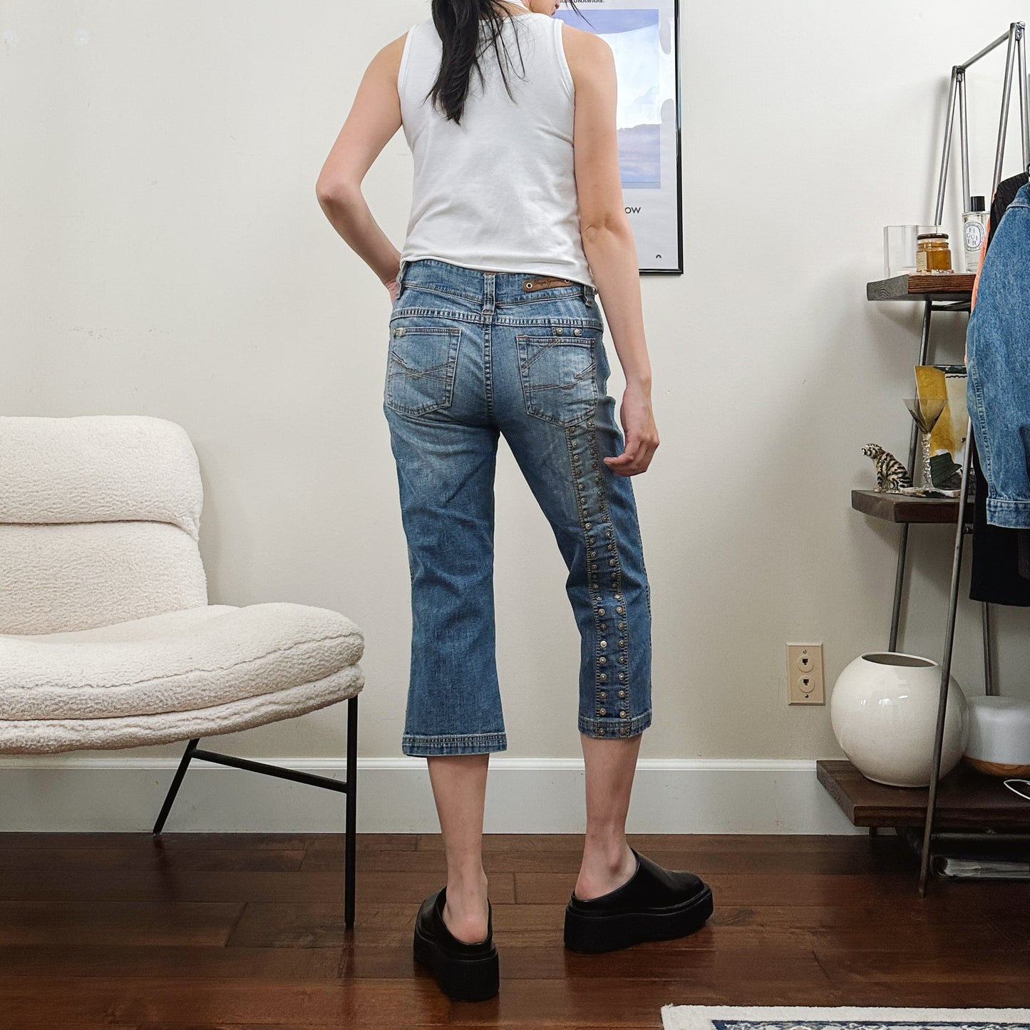 Y2K Low Rise Riveted Capri Jeans | 30