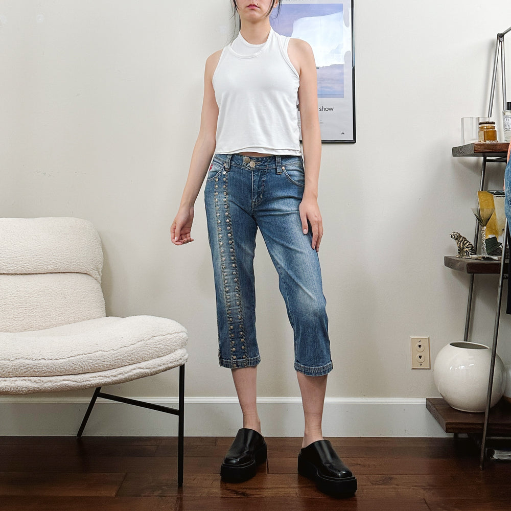 Y2K Low Rise Riveted Capri Jeans | 30