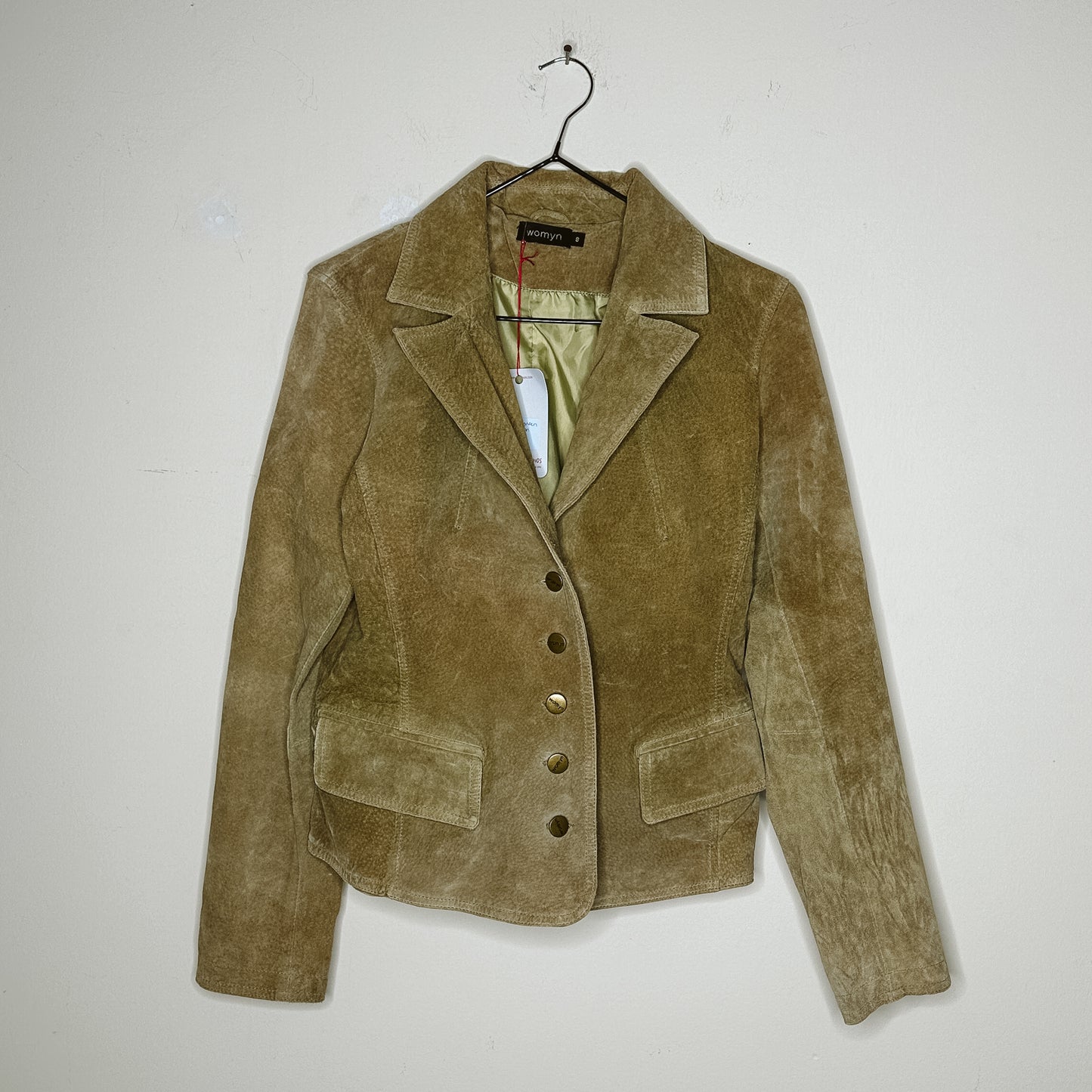 Y2K Olive Green Suede Button Jacket | S