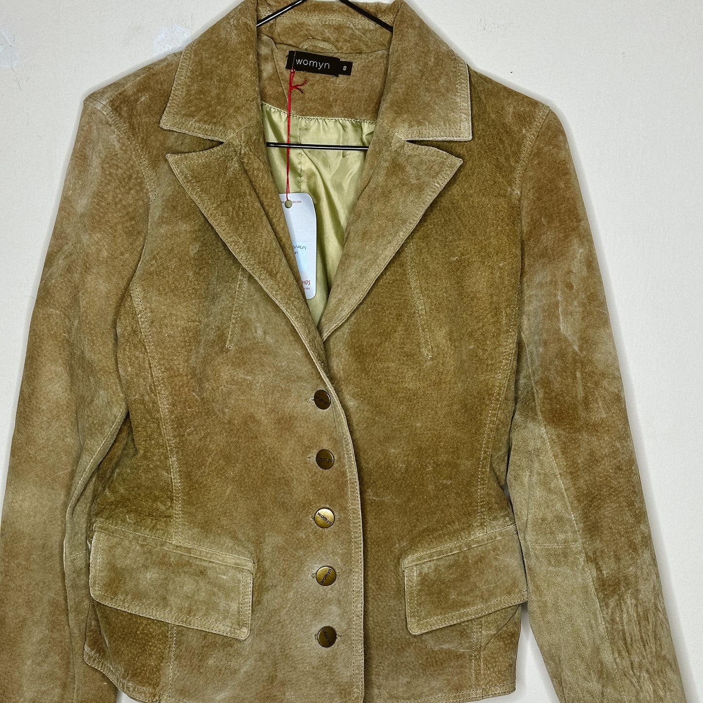 Y2K Olive Green Suede Button Jacket | S