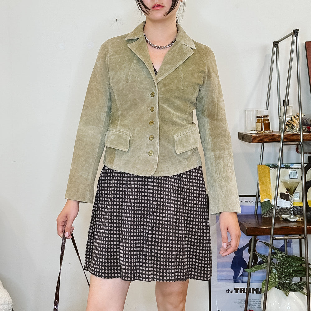 Y2K Olive Green Suede Button Jacket | S