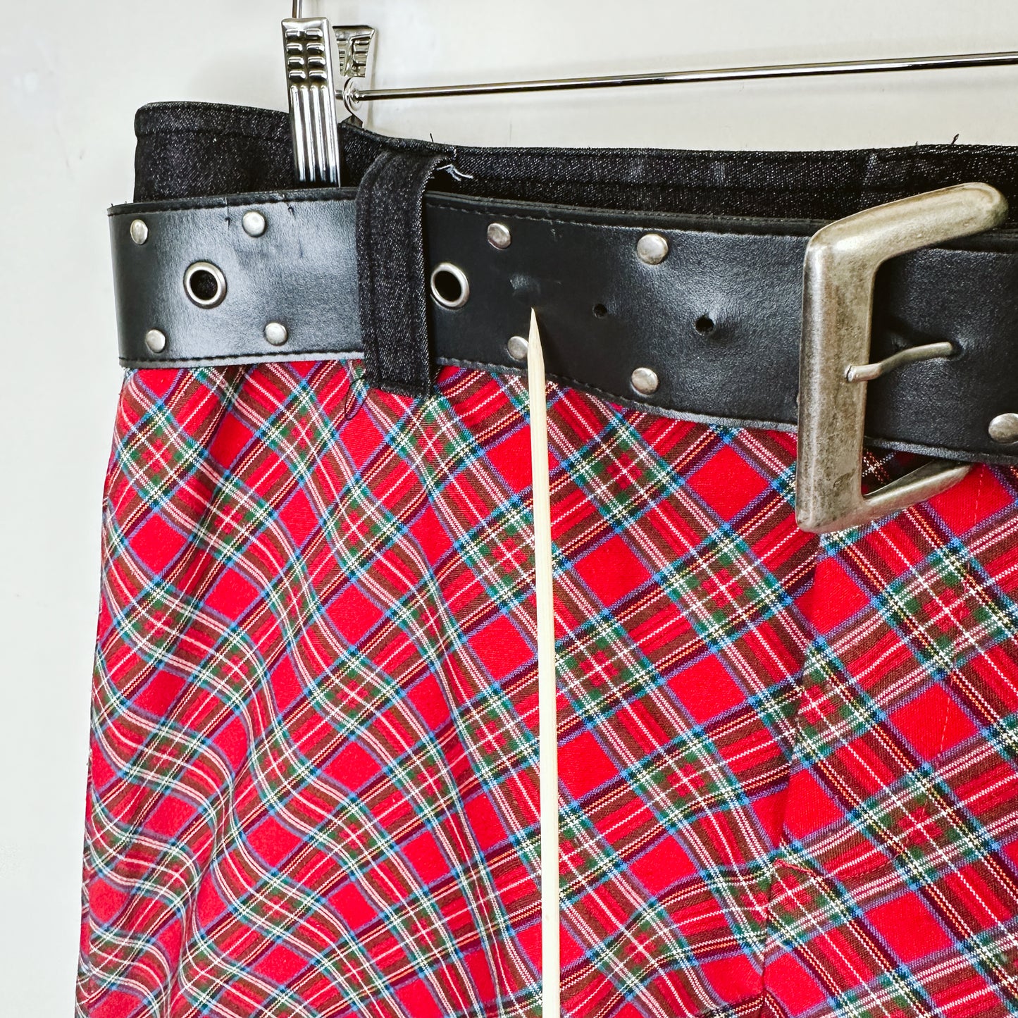 Y2K Red Tartan Mini Skirt with Belt | L