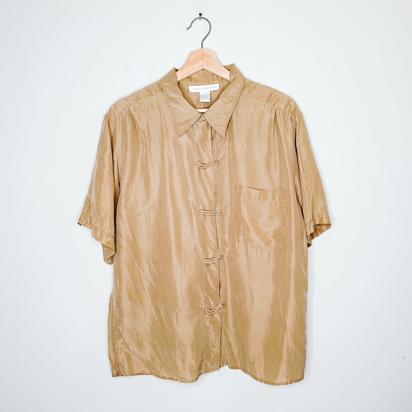 Y2K Tan Silk Short Sleeve Shirt | M