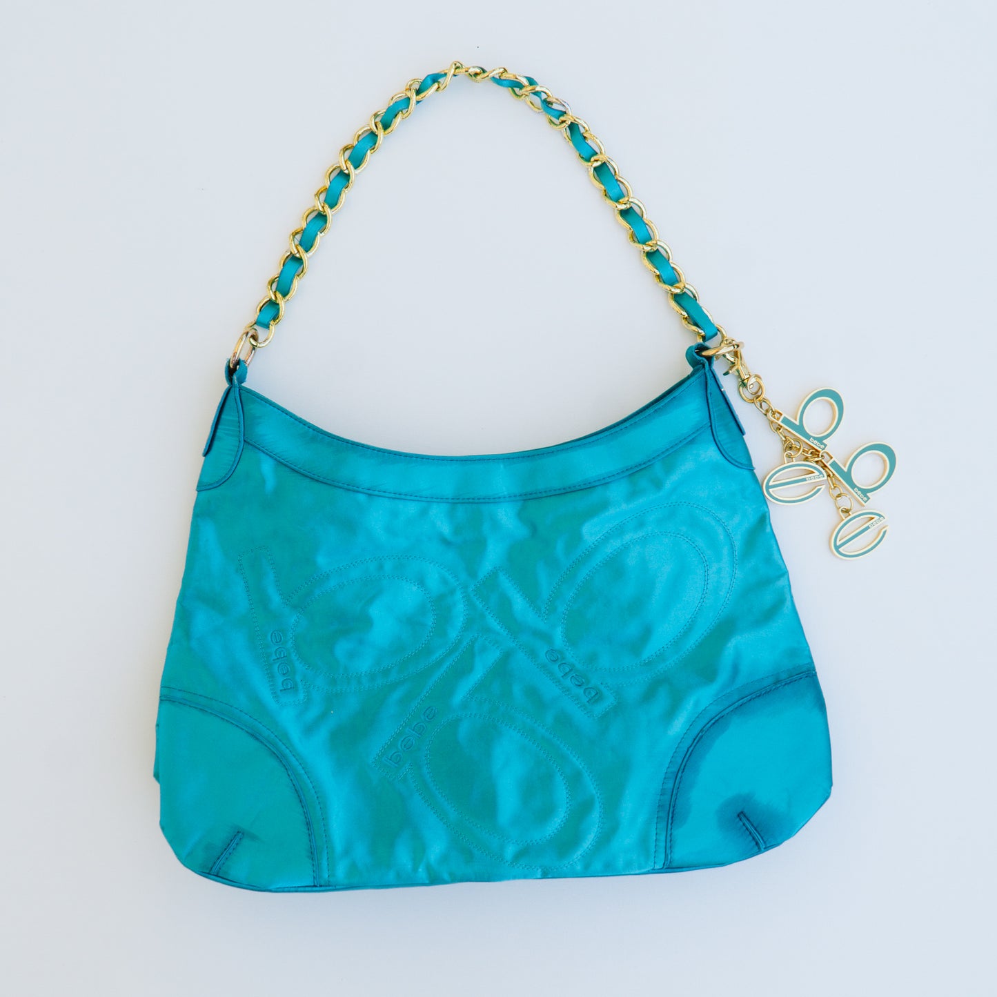 Y2K Teal Satin Bebe Hobo Chain Bag