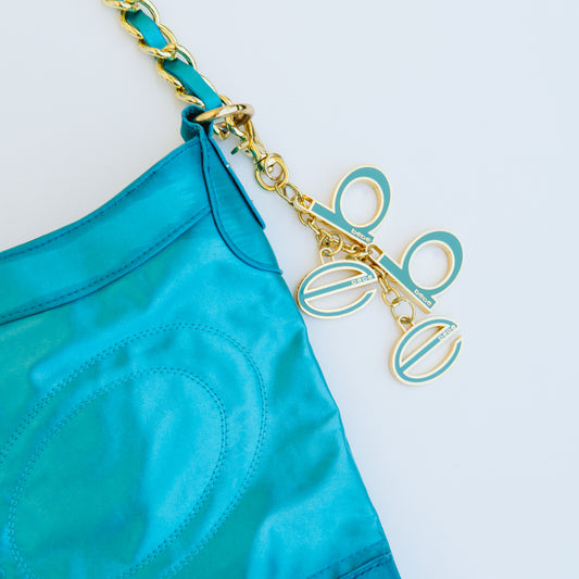 Y2K Teal Satin Bebe Hobo Chain Bag