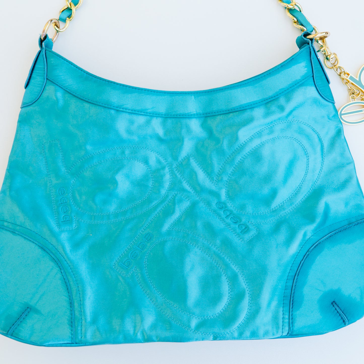 Y2K Teal Satin Bebe Hobo Chain Bag