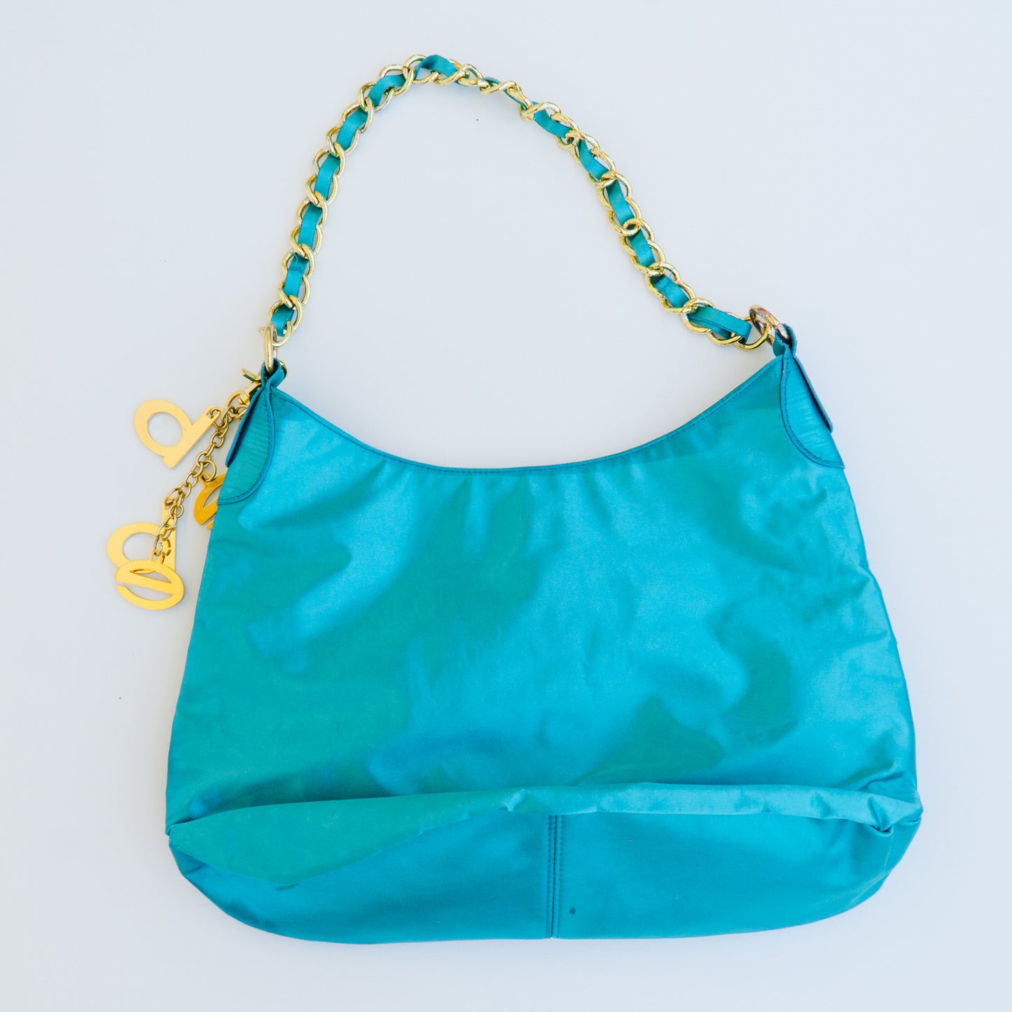 Y2K Teal Satin Bebe Hobo Chain Bag