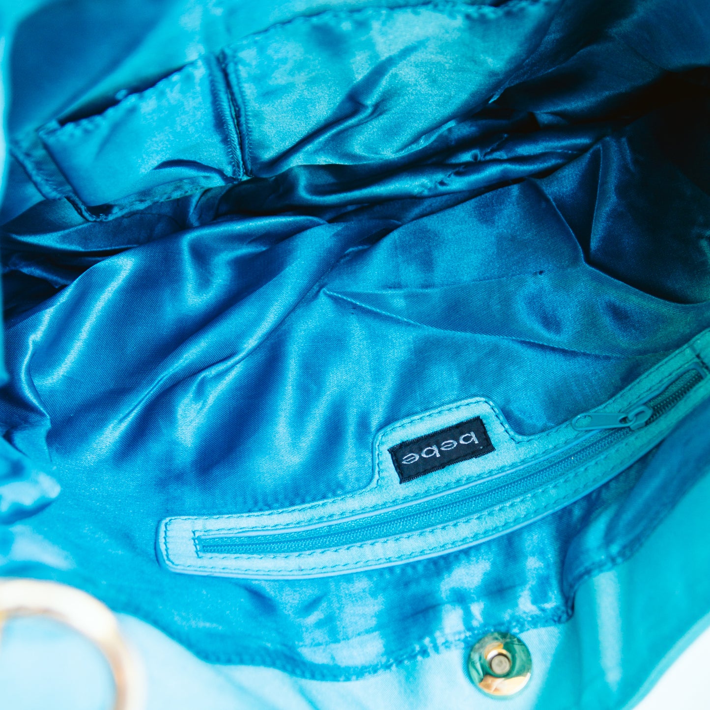 Y2K Teal Satin Bebe Hobo Chain Bag