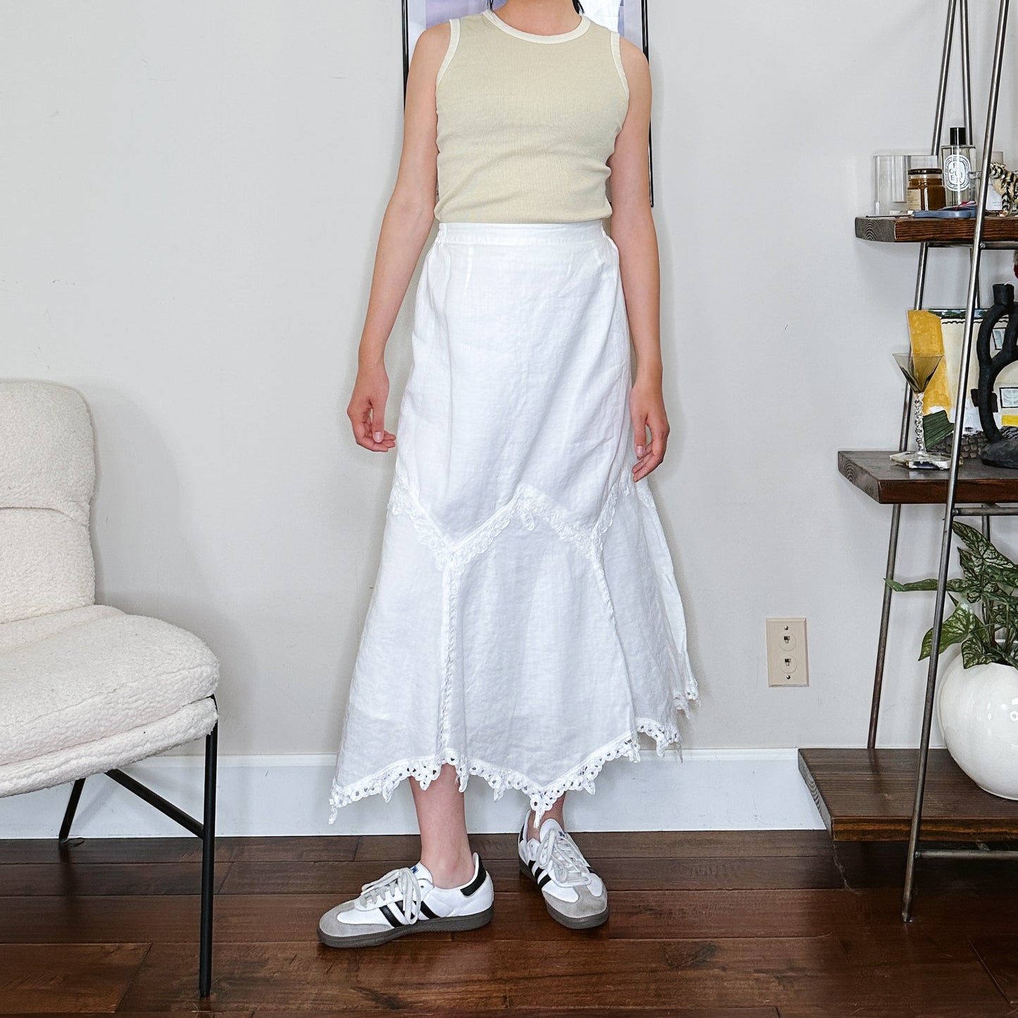 Y2K White Lace Trim Midi Skirt | 1X