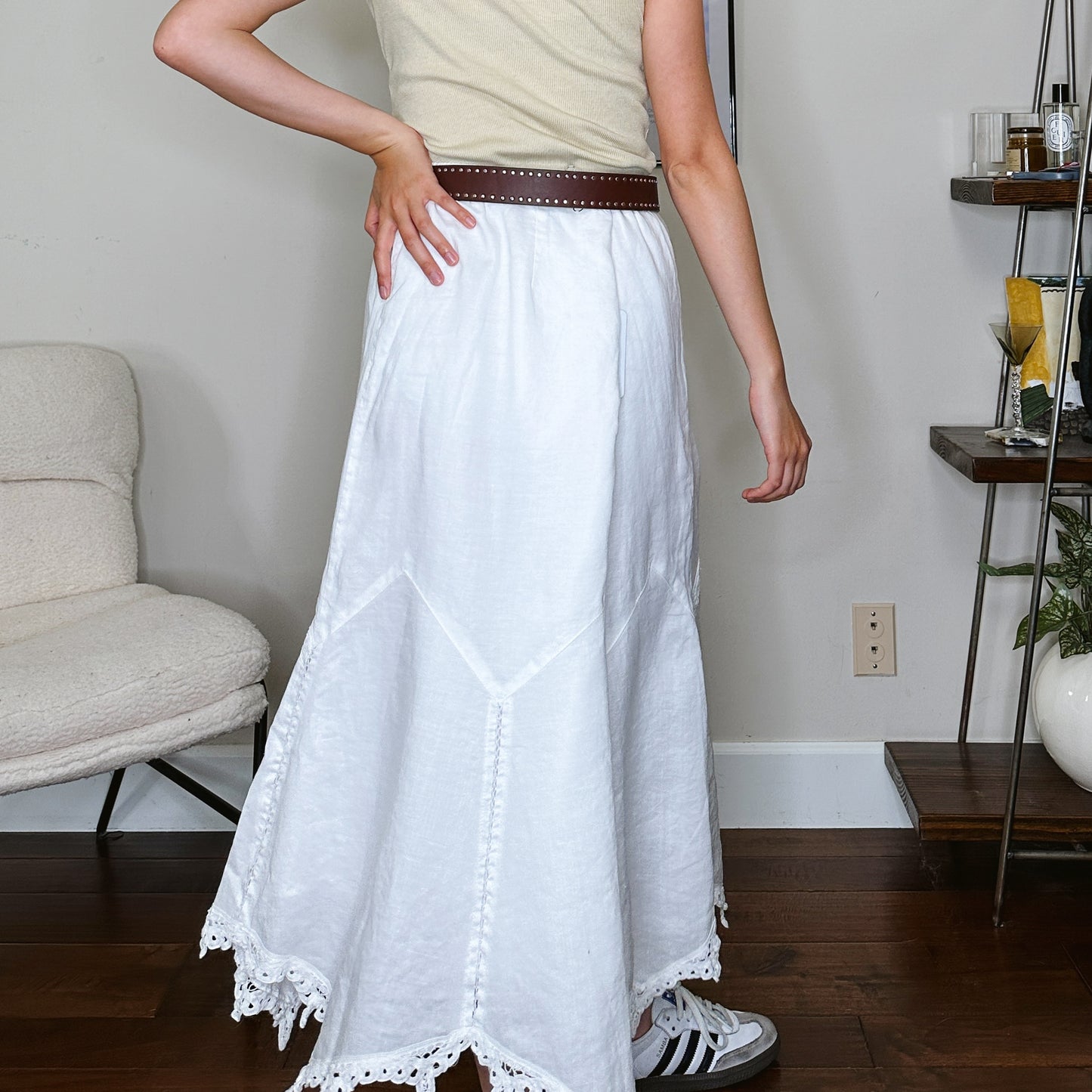 Y2K White Lace Trim Midi Skirt | 1X