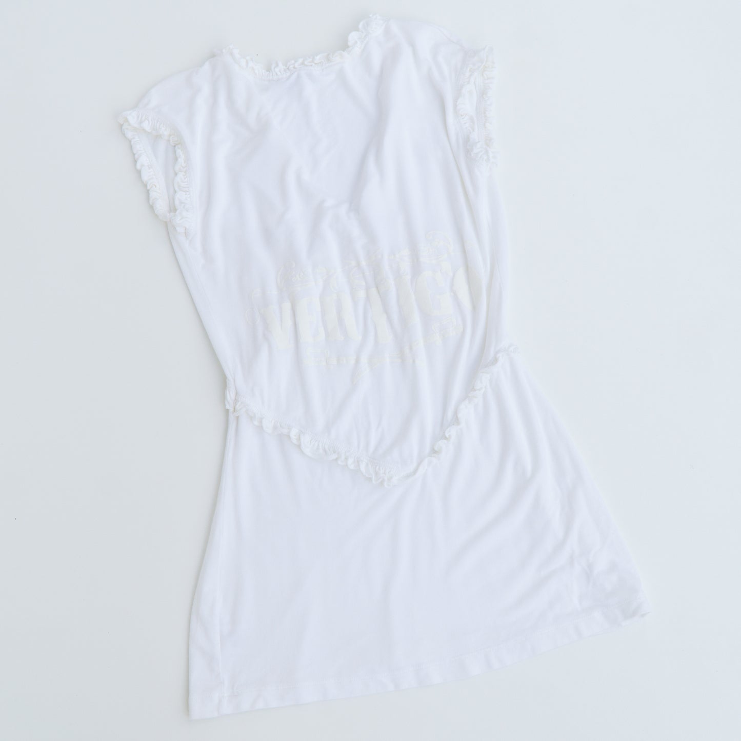 Y2K White Ruffle Jersey Blouse | M/L