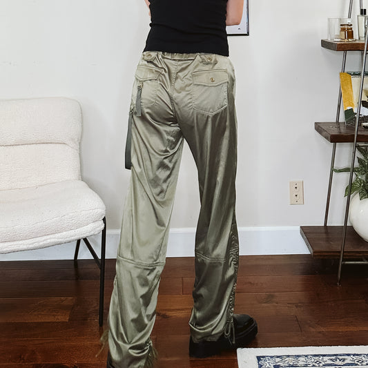 Y2K Army Green Satin Cargo Pants | 1X