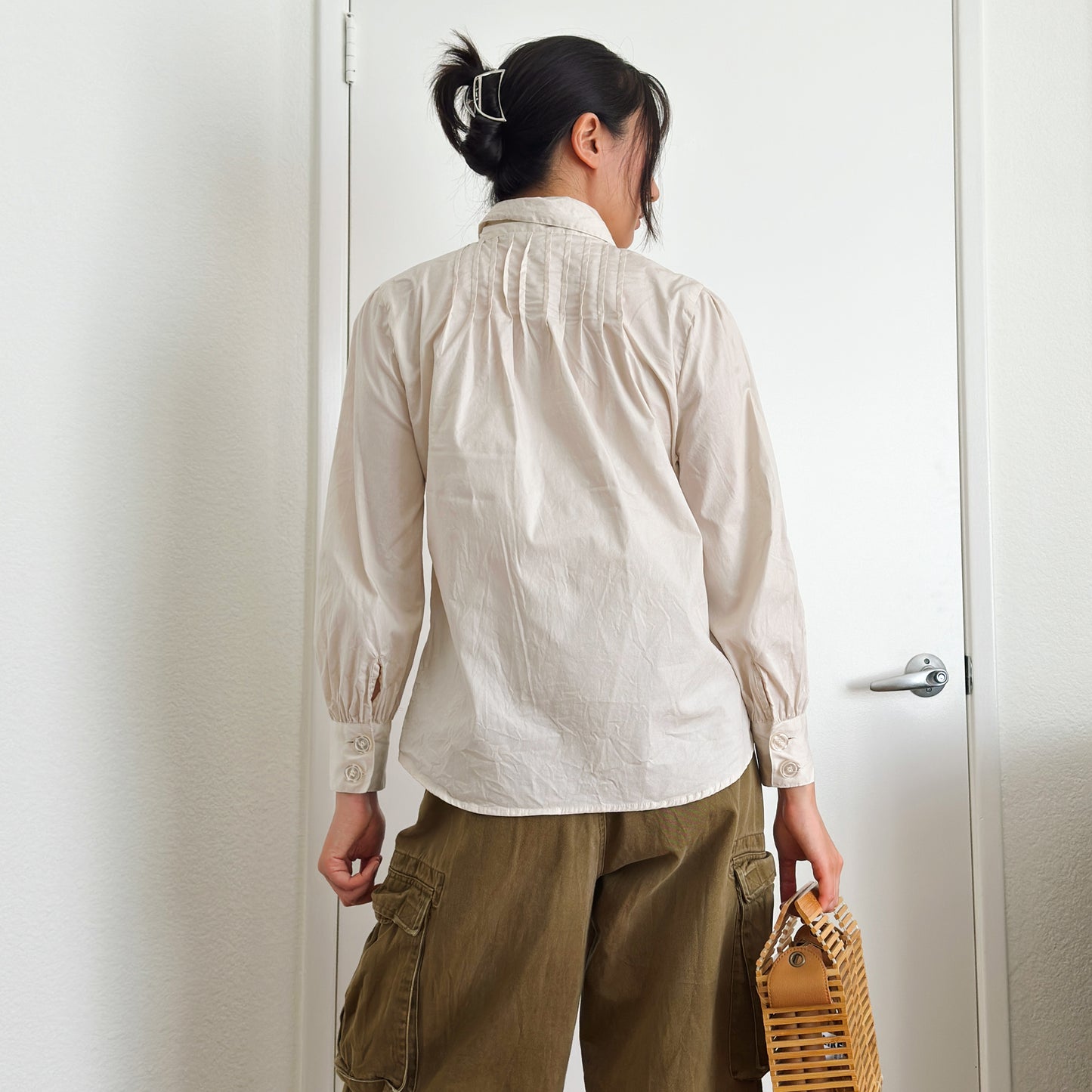 Y2K Micro Pleat Puff Sleeve Shirt | M