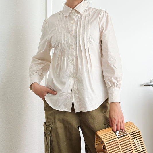 Y2K Micro Pleat Puff Sleeve Shirt | M