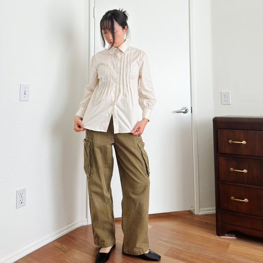 Y2K Micro Pleat Puff Sleeve Shirt | M