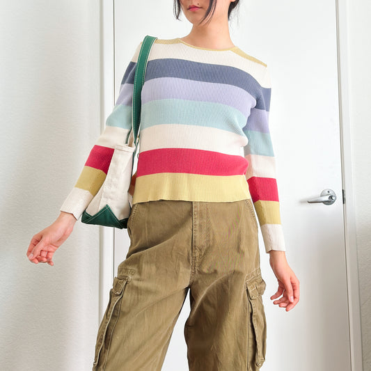 Y2K Summer Stripe Ribbed Top | M
