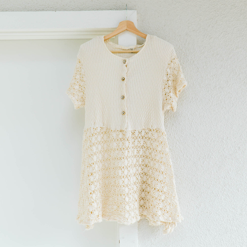 80's Open Lace Cream Dress | XL-XXL